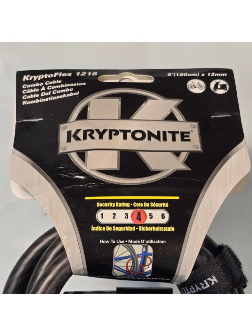 Kryptonite KryptoFlex 1218 Combo Cable 6 FT Braided Steel Cable Bicycle Lock